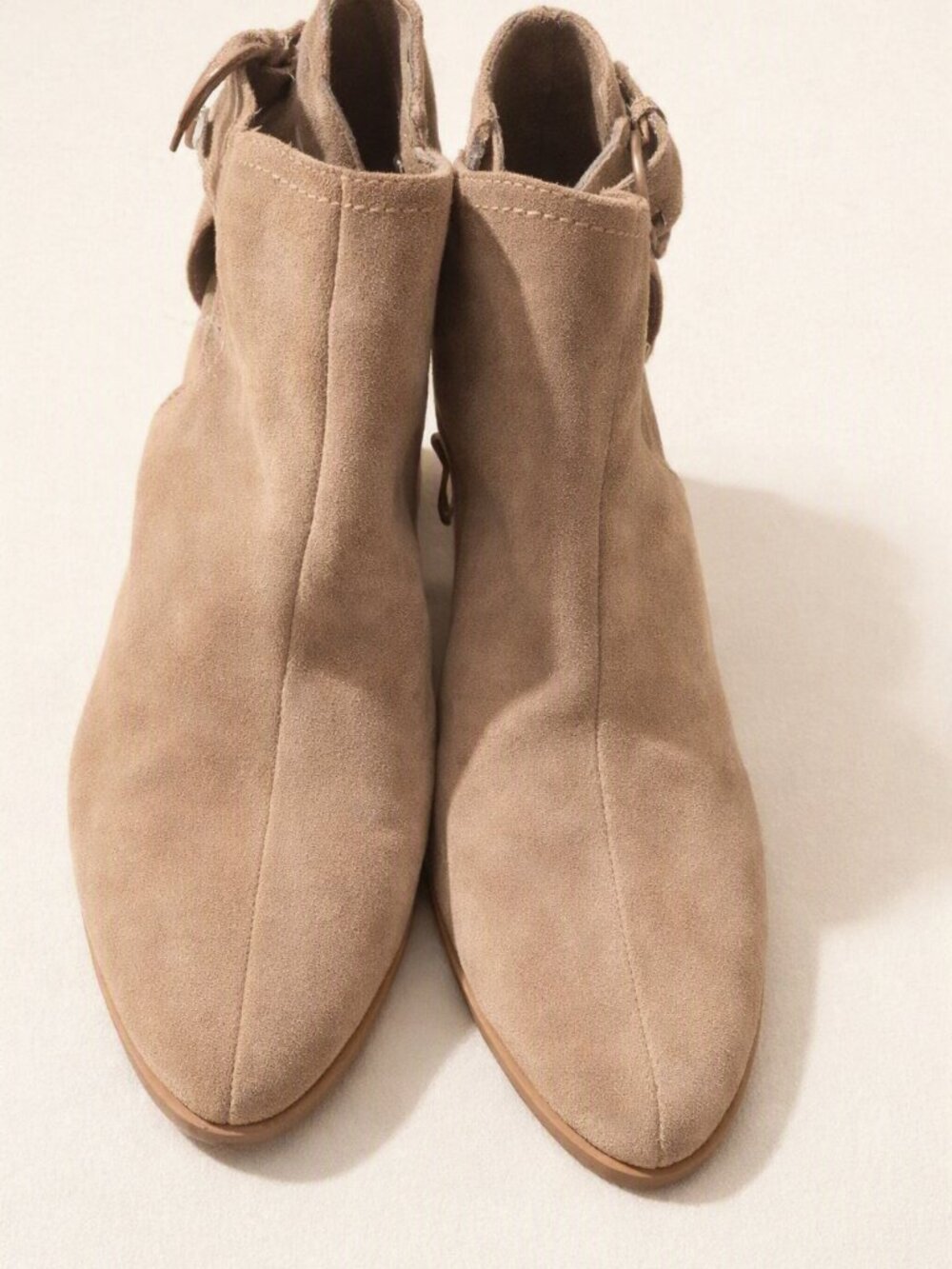 Michael Shannon Taupe Suede Ankle Boots | Light Camel Pointed Toe Booties